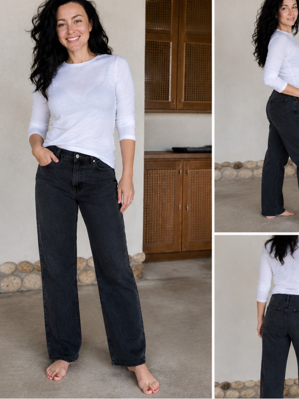 Lee Relaxed Straight Leg Jeans 40x30 Black High Rise 100% Cotton